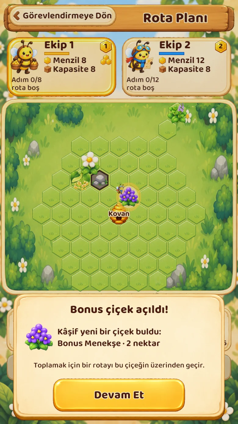 Çayır haritasında bonus bir menekşe keşfeden arı
